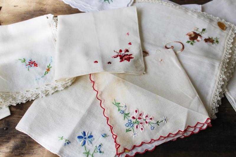photo of 75 vintage hankies, lot shabby embroidered handkerchiefs for upcycled party decor projects #7