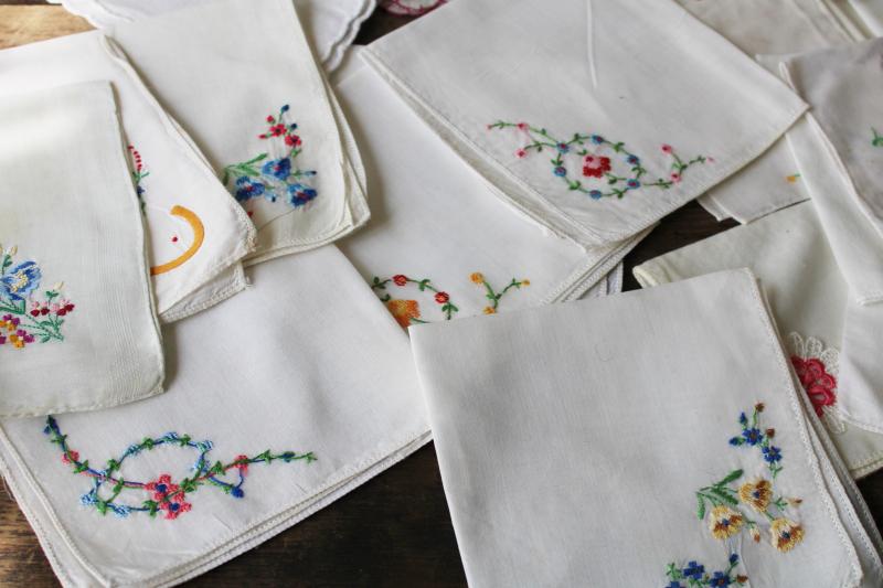 photo of 75 vintage hankies, lot shabby embroidered handkerchiefs for upcycled party decor projects #8