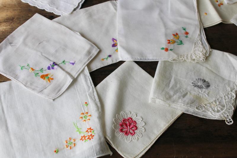 photo of 75 vintage hankies, lot shabby embroidered handkerchiefs for upcycled party decor projects #9
