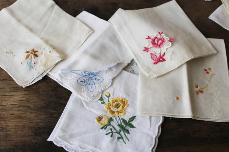photo of 75 vintage hankies, lot shabby embroidered handkerchiefs for upcycled party decor projects #10