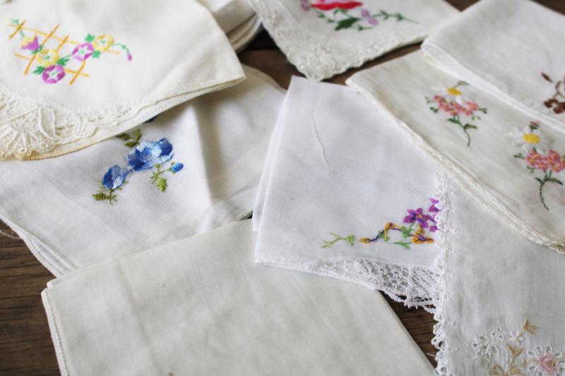 photo of 75 vintage hankies, lot shabby embroidered handkerchiefs for upcycled party decor projects #12