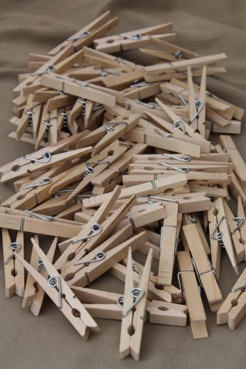 photo of 75 vintage wood clothespins, primitive old wooden clothespin lot  #1