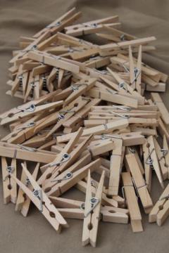 catalog photo of 75 vintage wood clothespins, primitive old wooden clothespin lot 