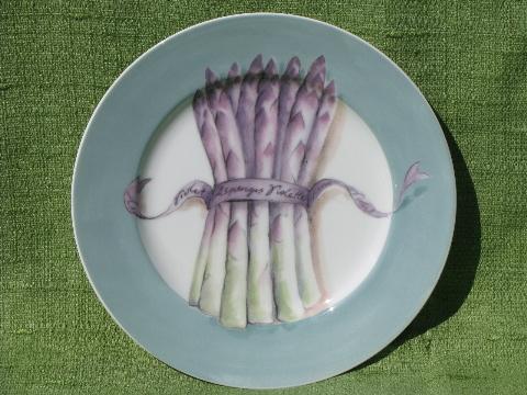 photo of 8 Williams-Sonoma plates, asparagus print w/ heirloom french labels #2