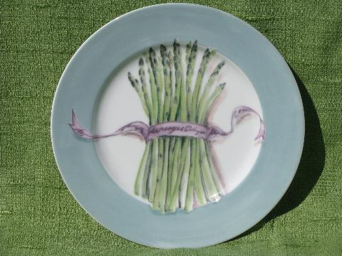 photo of 8 Williams-Sonoma plates, asparagus print w/ heirloom french labels #4