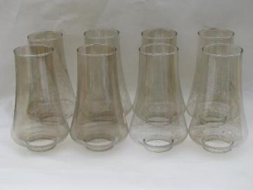 catalog photo of 8 lamp chimneys, pale smoke glass hurricane shades