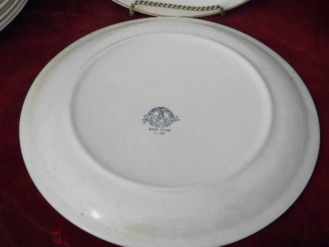 photo of 8 old moss rose pattern china dinner plates, vintage USA - Paden City pottery #2