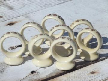 catalog photo of 8 pottery napkin rings, vintage Pfaltzgraff Village pattern stoneware