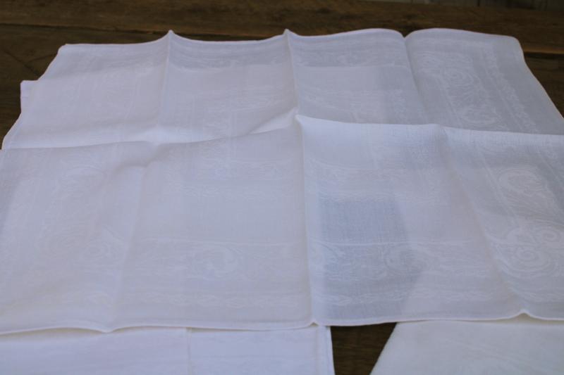 photo of 8 pure linen dinner napkins, vintage damask table linens set extra large cloth napkins white linen  #3
