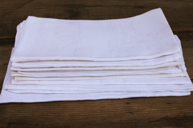 photo of 8 pure linen dinner napkins, vintage damask table linens set extra large cloth napkins white linen  #7