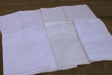 catalog photo of 8 pure linen dinner napkins, vintage damask table linens set extra large cloth napkins white linen 