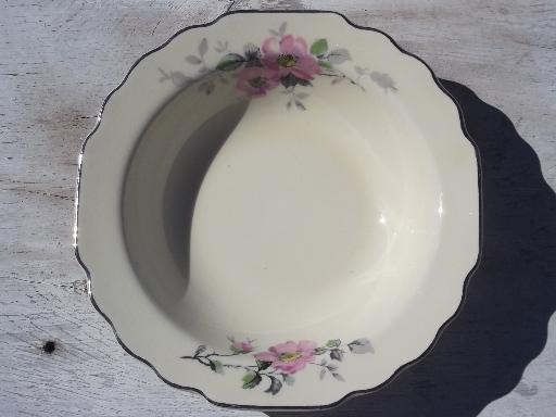 photo of 8 soup or cereal bowls, W S George Canarytone Lido pink and grey floral #3