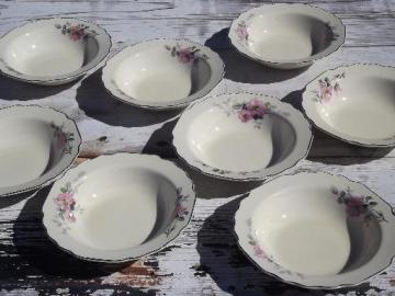 catalog photo of 8 soup or cereal bowls, W S George Canarytone Lido pink and grey floral