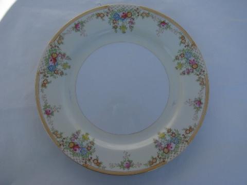 photo of 8 vintage Japan porcelain china dinner plates, tiny flowers floral border #2