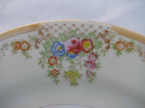 photo of 8 vintage Japan porcelain china dinner plates, tiny flowers floral border #3