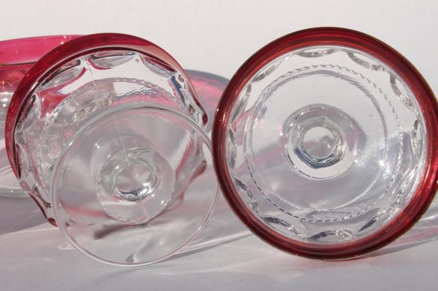photo of 8 vintage Kings Crown pattern glass sherbets or champagne glasses w/ ruby band red flashed color #4