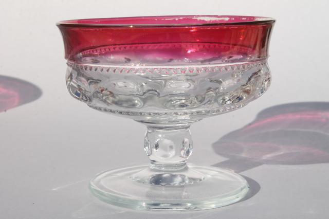 photo of 8 vintage Kings Crown pattern glass sherbets or champagne glasses w/ ruby band red flashed color #5