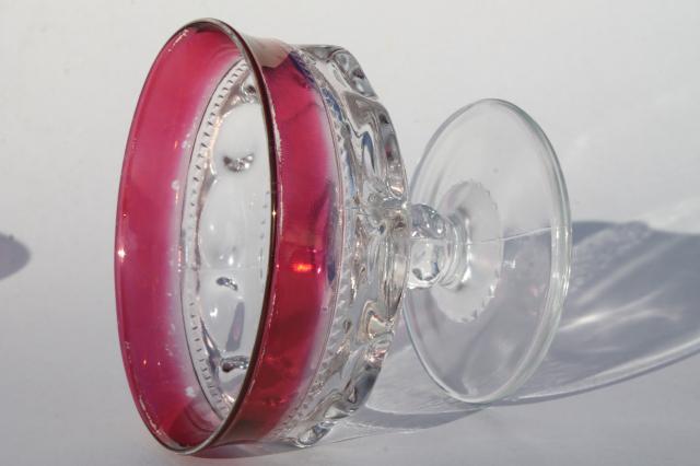 photo of 8 vintage Kings Crown pattern glass sherbets or champagne glasses w/ ruby band red flashed color #6