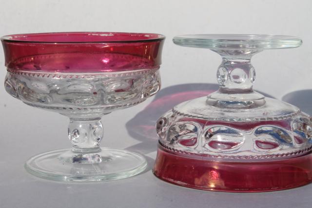 photo of 8 vintage Kings Crown pattern glass sherbets or champagne glasses w/ ruby band red flashed color #7