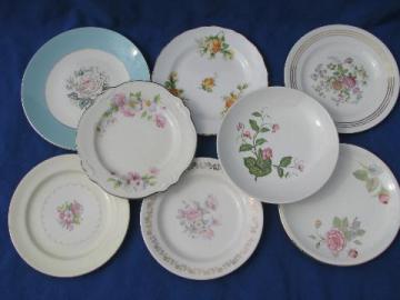 catalog photo of 8 vintage china cake / pie plates, each a different floral pattern