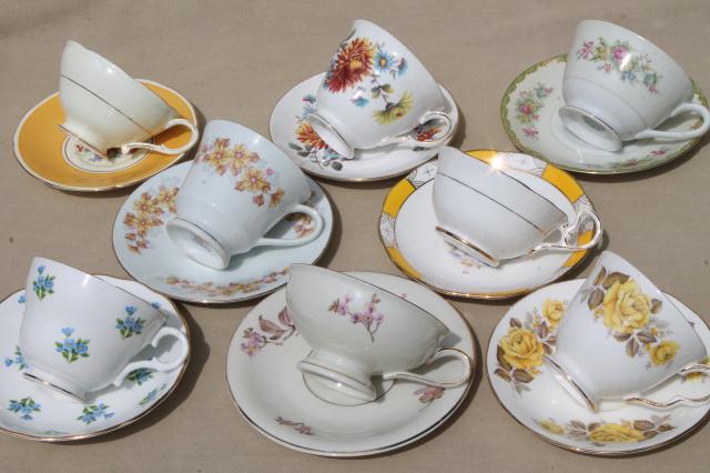 photo of 8 vintage china cups & saucers to mixn & match, tea party flowered porcelain teacups #1