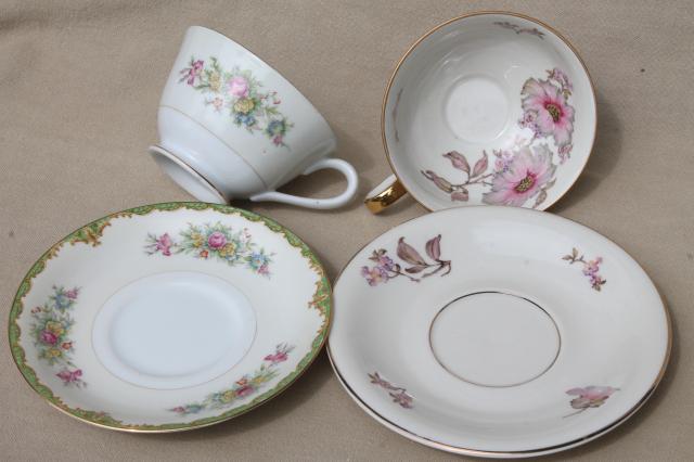 photo of 8 vintage china cups & saucers to mixn & match, tea party flowered porcelain teacups #16