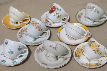 catalog photo of 8 vintage china cups & saucers to mixn & match, tea party flowered porcelain teacups