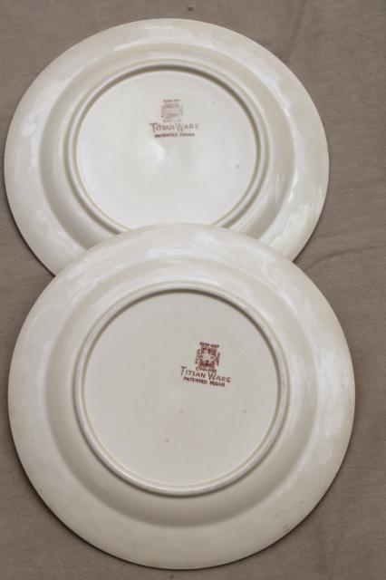 photo of 8 vintage creamware china dinner plates w/ Della Robbia border, Adams - England Titian Ware #6