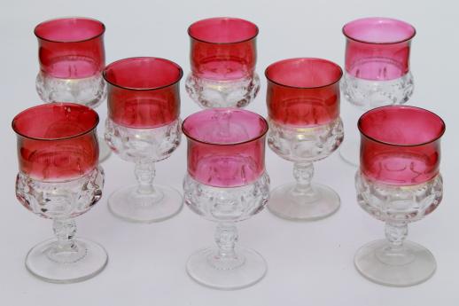 photo of 8 water glasses or large wine goblets, King's Crown w/ ruby band, red flashed colo #1