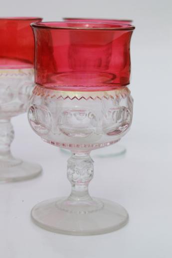 photo of 8 water glasses or large wine goblets, King's Crown w/ ruby band, red flashed colo #2