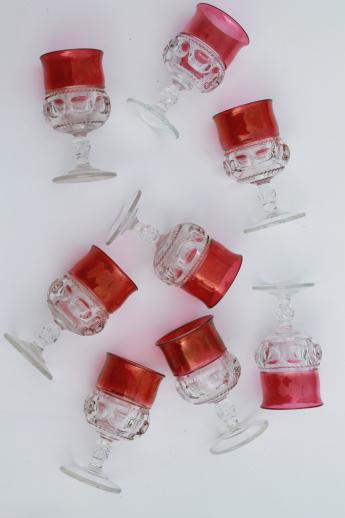 photo of 8 water glasses or large wine goblets, King's Crown w/ ruby band, red flashed colo #3