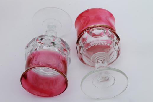 photo of 8 water glasses or large wine goblets, King's Crown w/ ruby band, red flashed colo #4