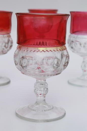 photo of 8 water glasses or large wine goblets, King's Crown w/ ruby band, red flashed color #2