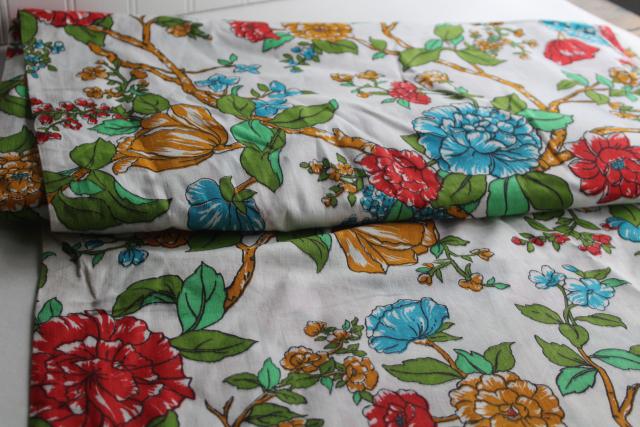 photo of 8 yards vintage cotton fabric, chinoiserie floral print peonies on white #1