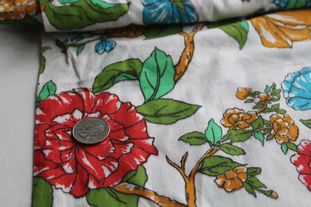 photo of 8 yards vintage cotton fabric, chinoiserie floral print peonies on white #3