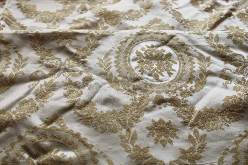 photo of 8 yards vintage damask pattern brocade fabric, pale gold & cream french country chateau  #2