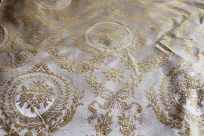 photo of 8 yards vintage damask pattern brocade fabric, pale gold & cream french country chateau  #5