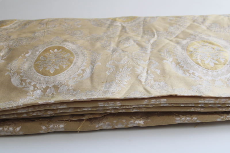 photo of 8 yards vintage damask pattern brocade fabric, pale gold & cream french country chateau  #9