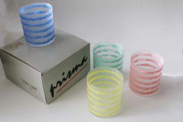 catalog photo of 80s 80s vintage lowball tumblers, old fashioned rocks glasses w/ mod pastel stripes