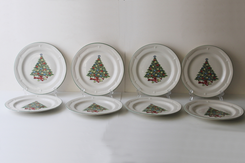 photo of 80s 90s vintage Alco stoneware Christmas tree pattern dinner plates set of 8 #1