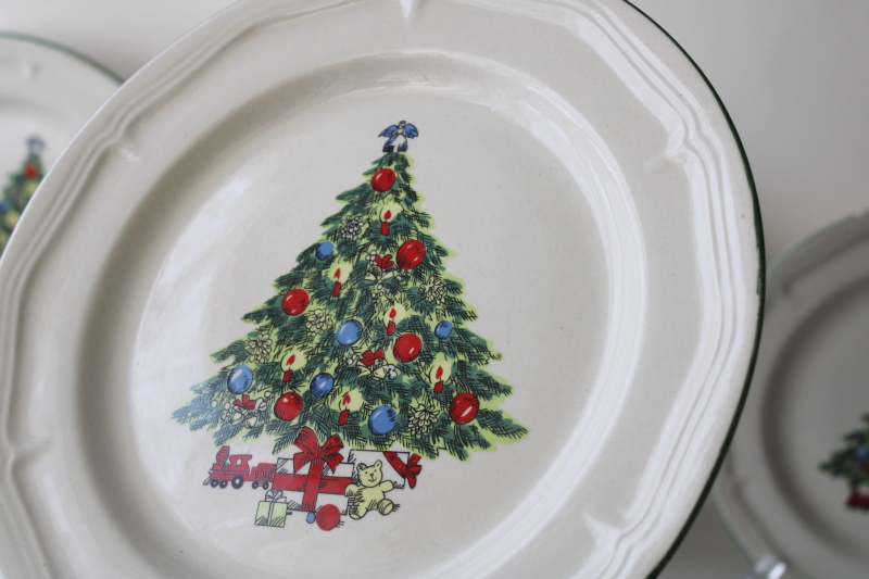 photo of 80s 90s vintage Alco stoneware Christmas tree pattern dinner plates set of 8 #2