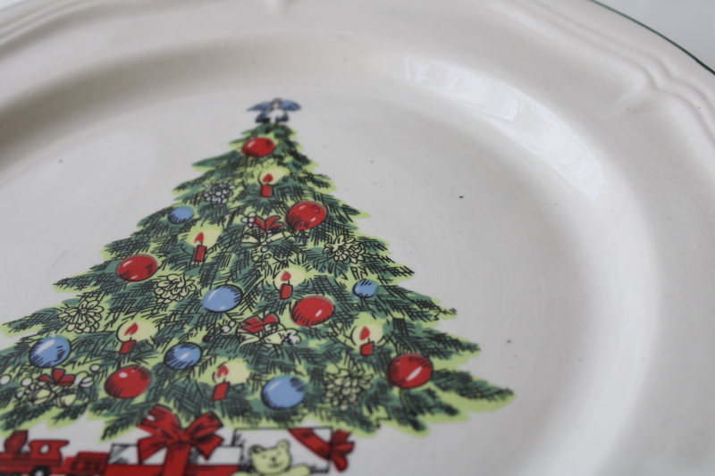 photo of 80s 90s vintage Alco stoneware Christmas tree pattern dinner plates set of 8 #4