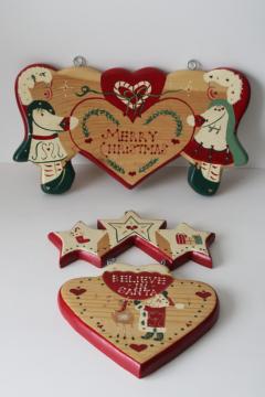 catalog photo of 80s 90s vintage Christmas signs hanging door decoration or wall art hand painted wood Mexico 