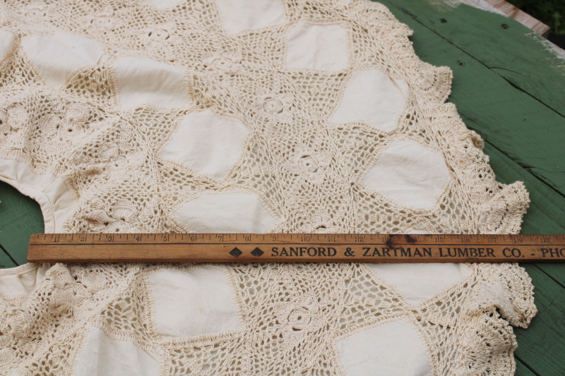 photo of 80s 90s vintage Christmas tree skirt, ivory cotton w/ crochet lace shabby chic farmhouse holiday  #2