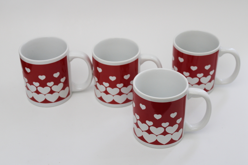 photo of 80s 90s vintage Enesco Valentines Day mugs, mod red & white hearts #3