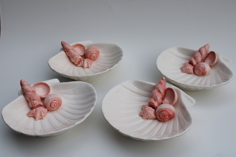 photo of 80s 90s vintage Fitz & Floyd Coquille scallop shell soap dish bowls w/ sea shells #1