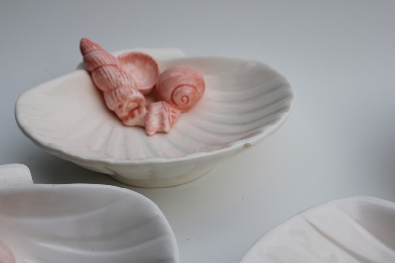 photo of 80s 90s vintage Fitz & Floyd Coquille scallop shell soap dish bowls w/ sea shells #2