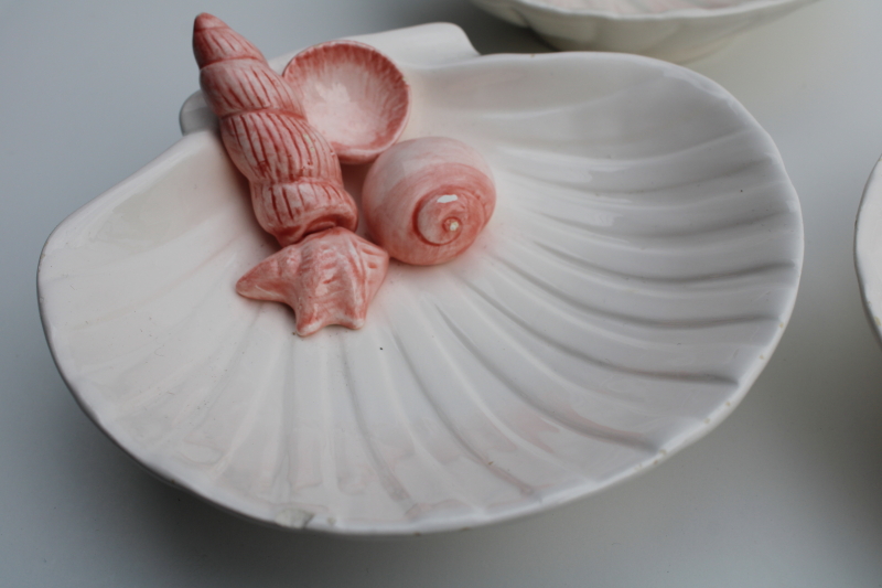 photo of 80s 90s vintage Fitz & Floyd Coquille scallop shell soap dish bowls w/ sea shells #3