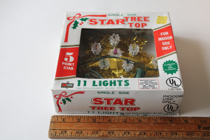 photo of 80s 90s vintage Kmart gold tinsel star lighted Christmas tree topper in box, works  #2