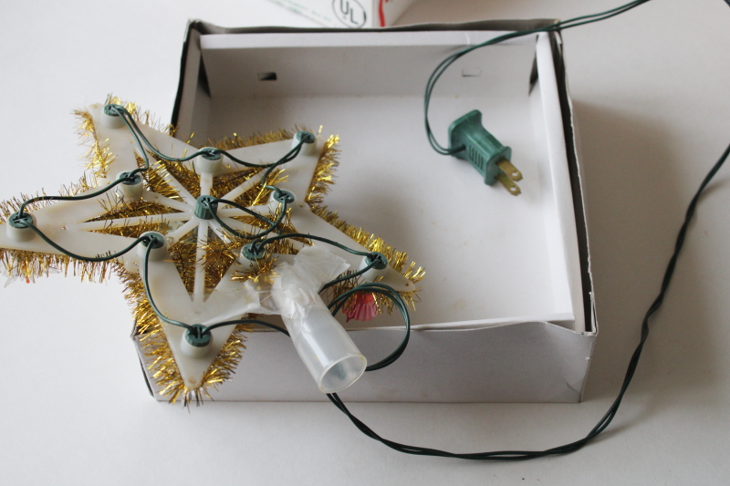 photo of 80s 90s vintage Kmart gold tinsel star lighted Christmas tree topper in box, works  #4